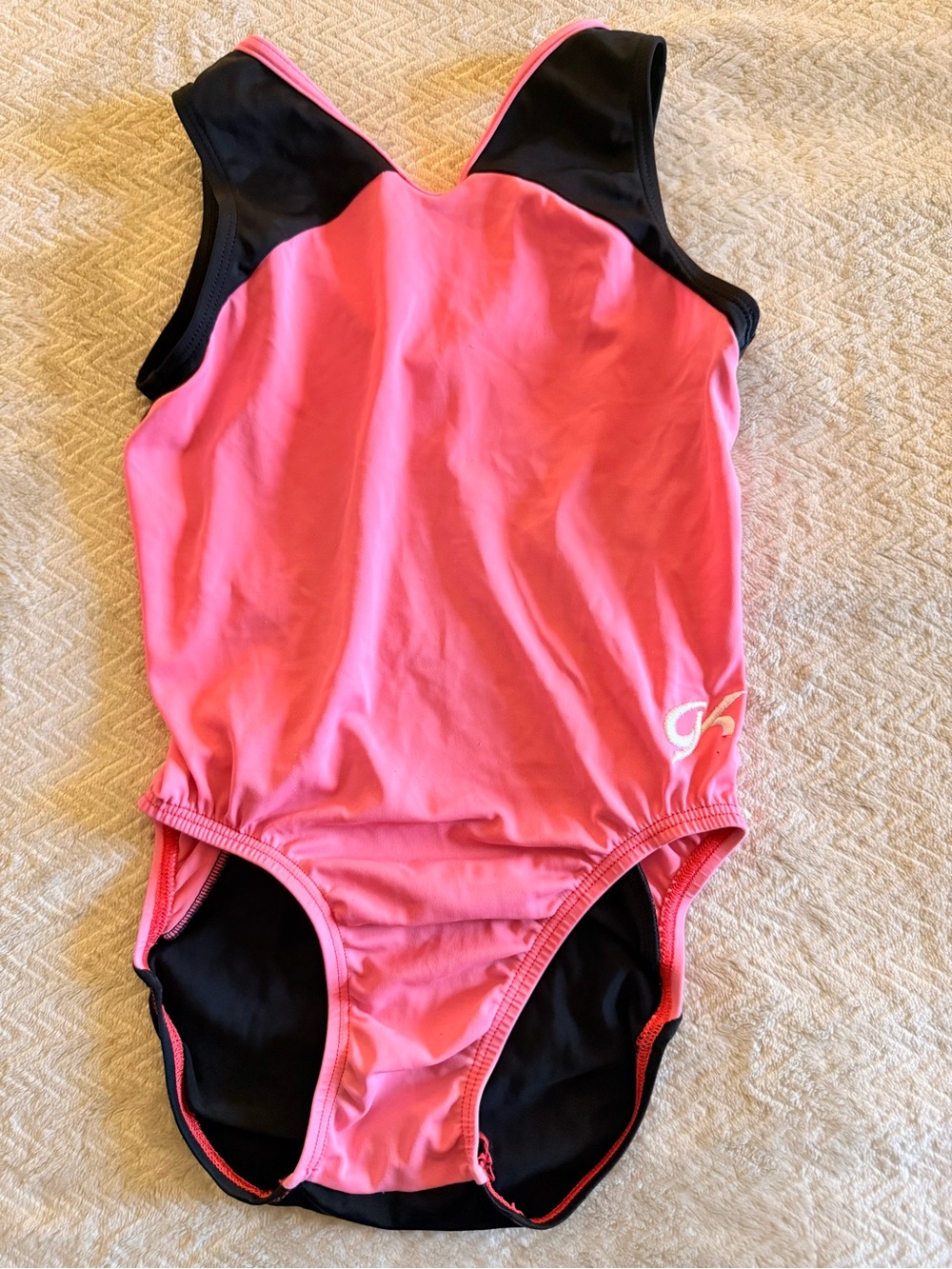 GK Elite Pink Black Colorblock Gymnastics Leotard Child Large